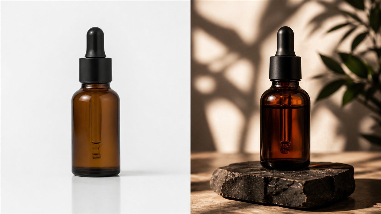 Clear before and after skincare product visual example